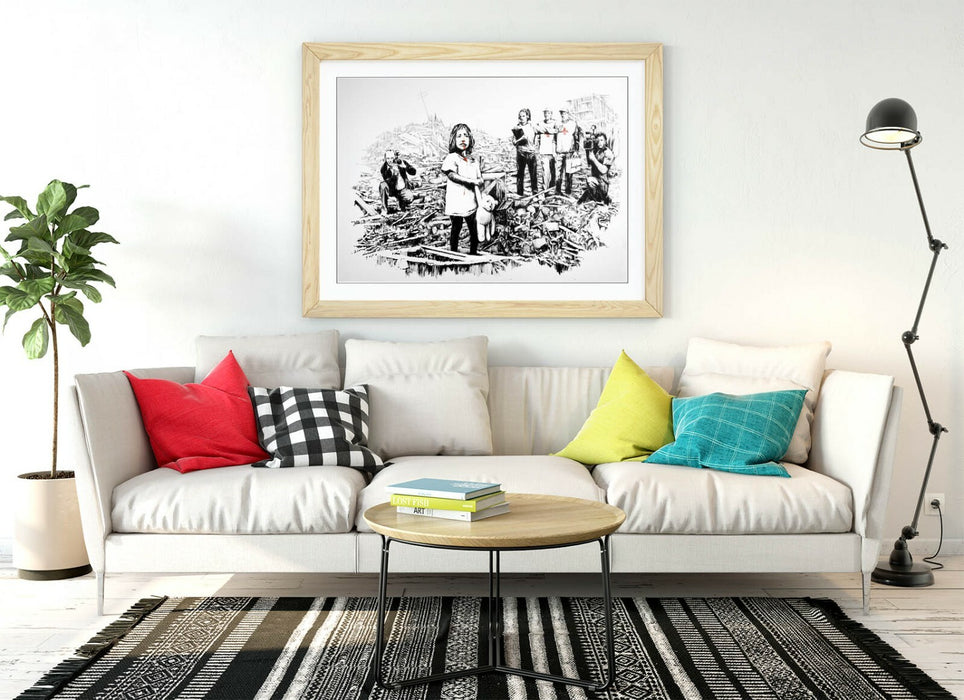 BANKSY MEDIA -ART FRAMED POSTER PICTURE PRINT ARTWORK- BLACK & WHITE