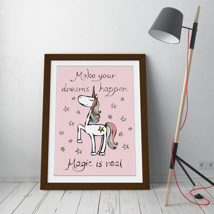 Pink Unicorn Poster - Cute Kids Wall Art | Framed Art Print With Matte Paper
