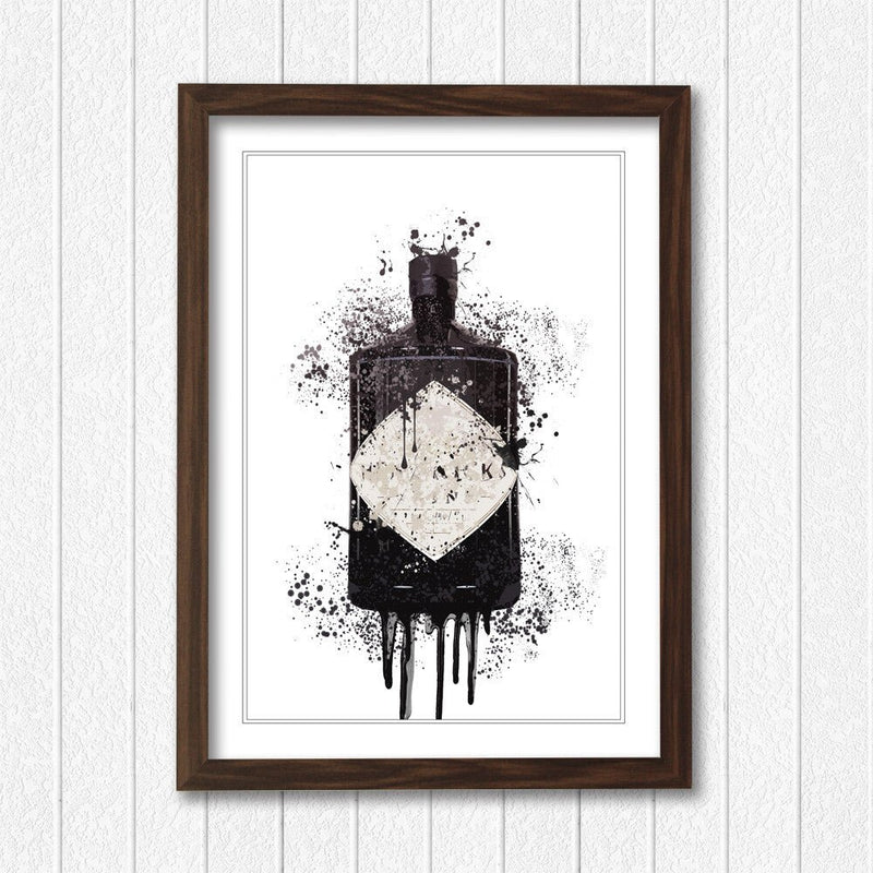 Gin Bottle Splash Art - Hendrix Framed Wall Art With Woodgrain Frame