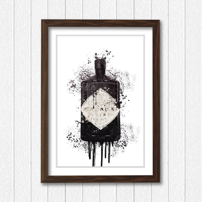 Gin Bottle Splash Art - Hendrix Framed Wall Art With Woodgrain Frame