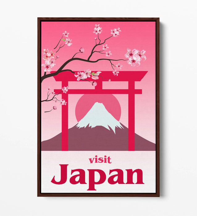 RETRO VINTAGE KAWAII PINK JAPAN TRAVEL POSTER -FLOAT EFFECT CANVAS ART PRINT
