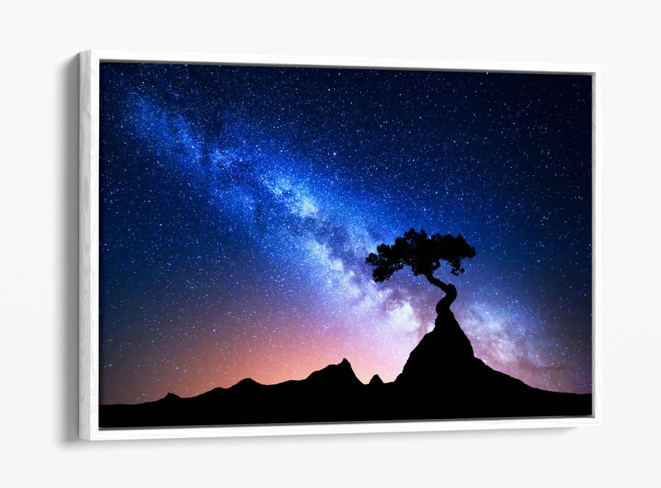 Canvas Wall Art - Tree Silhouette Blue Starry Night Float Effect Print
