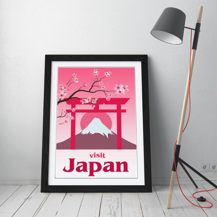 VINTAGE RETRO KAWAII PINK JAPAN TRAVEL POSTER -FRAMED WALL ART PICTURE PRINT