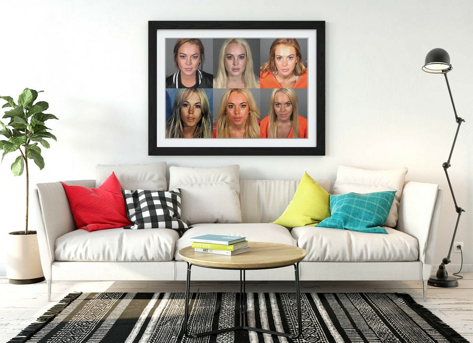 LINDSEY LOHAN MUGSHOTS -ART FRAMED POSTER PICTURE PRINT ARTWORK- GREY