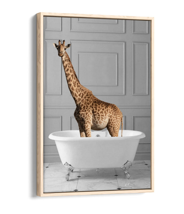 GIRAFFE IN BATHTUB -QUIRKY BATHROOM FLOAT EFFECT CANVAS WALL ART PIC PRINT