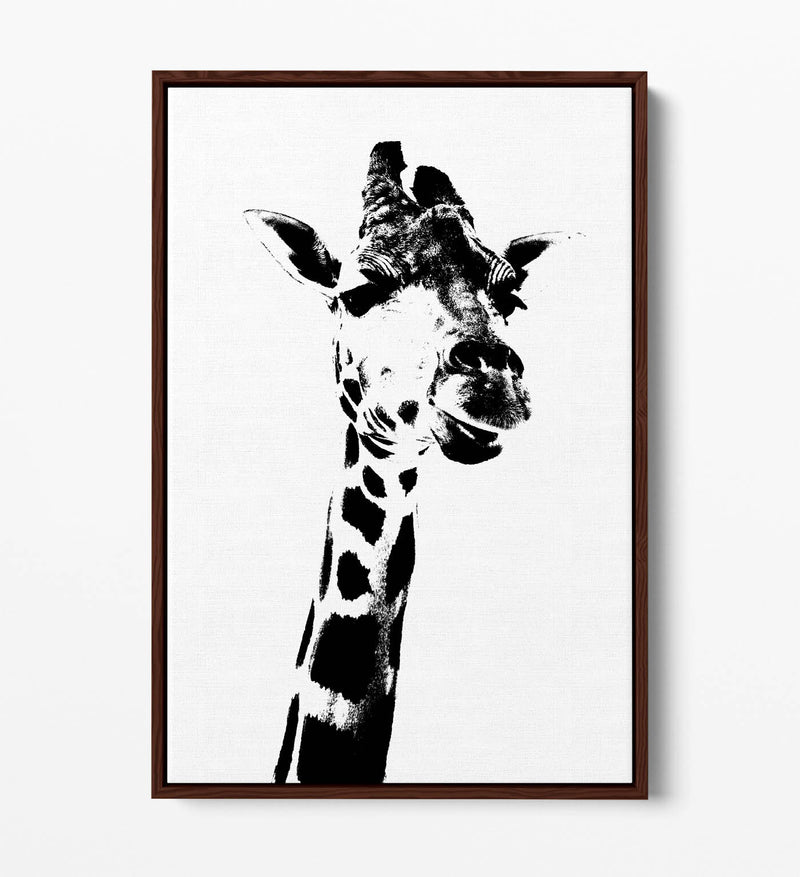 Giraffe Canvas Art - Black White Animal Stencil Float Effect Frame Wall Decor