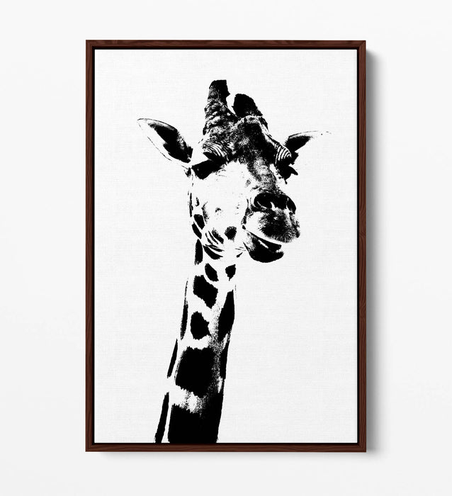 GIRAFFE, BLACK & WHITE ANIMAL STENCIL STYLE -FLOAT EFFECT CANVAS WALL ART PRINT