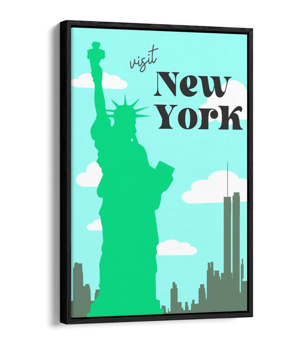 RETRO VINTAGE VIVID BRIGHT NEW YORK TRAVEL POSTER -FLOAT EFFECT CANVAS ART PRINT