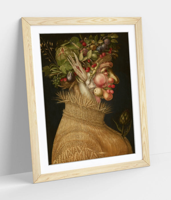 Framed Wall Art Poster - Giuseppe Acrimboldo Summer Portrait with Woodgrain Frame
