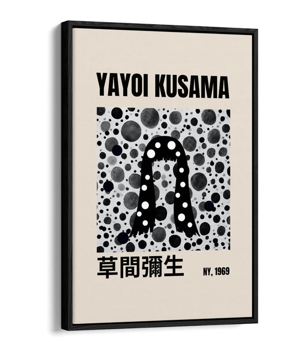 Canvas Art Print - Yayoi Kusama Black and White Polka Dot Artwork | Float Effect Frame