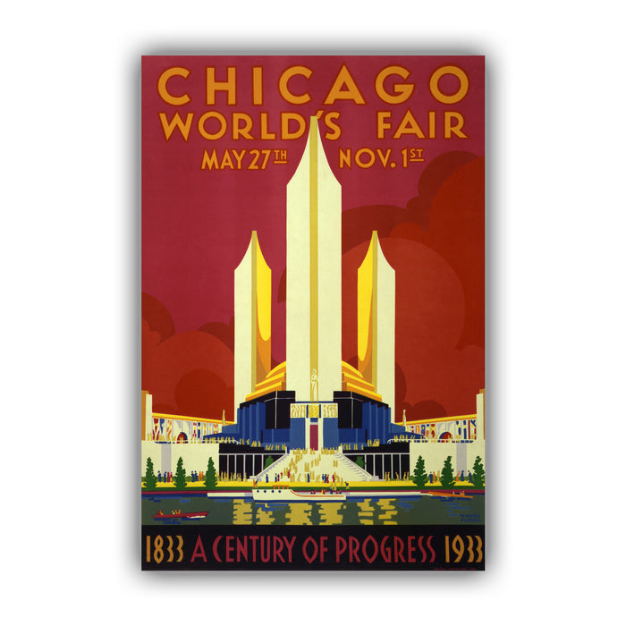 VINTAGE CHICAGO WORLDS FAIR POSTER -  CANVAS WALL ART PRINT ARTWORK