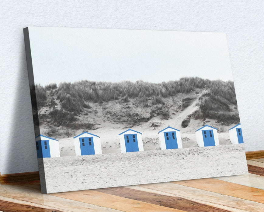 Beach Huts Canvas Art – Black White Coastal Wall Decor | Ready To Hang Print