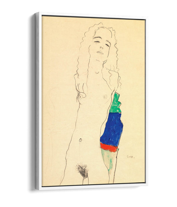 Float Effect Canvas Art - Egon Schiele Standing Female Nude on Handmade Canvas