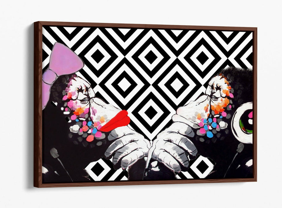 BANKSY MONKEY THINKERS DUO -FLOAT EFFECT CANVAS WALL ART PIC PRINT- BLACK WHITE