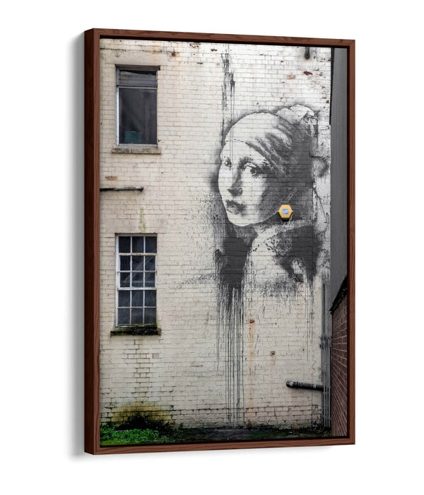 BANKSY GIRL WITH PEARL EARRING FLOAT EFFECT CANVAS WALL ART PICTURE PAPER PRINT-