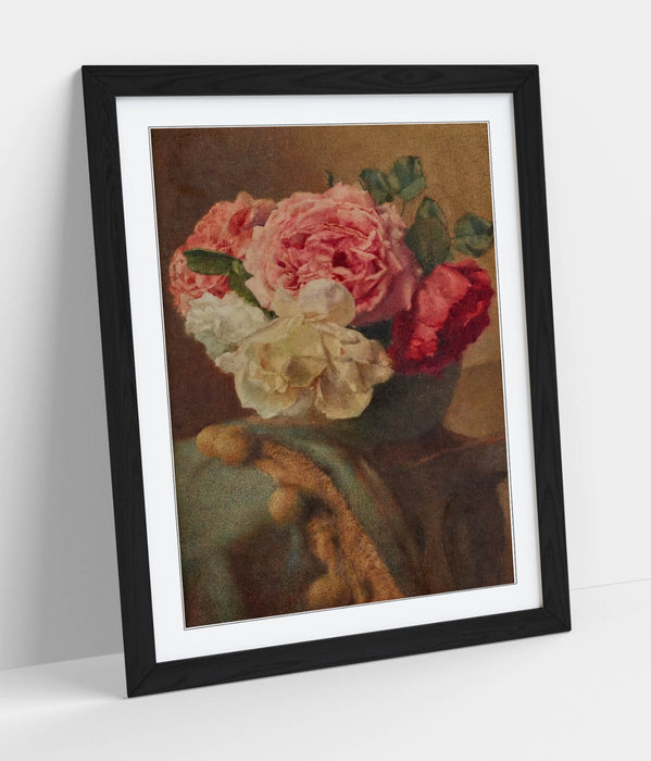 Framed Wall Art - William John Wainwright Roses Floral Poster Print in Woodgrain Frame