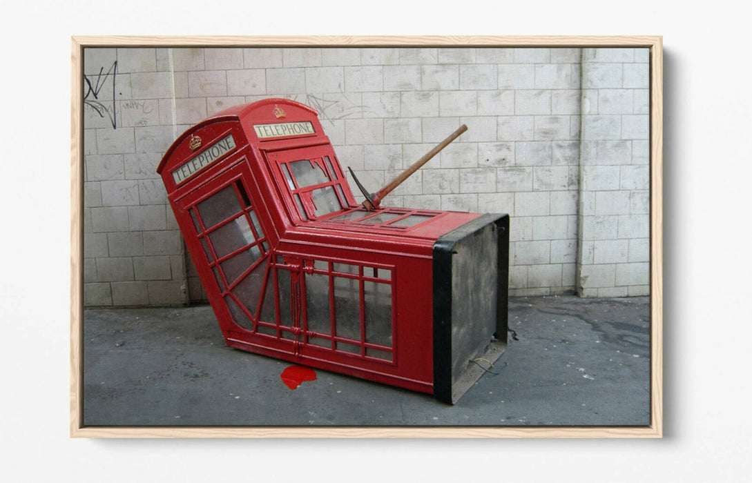 BANKSY DEATH OF A PHONE BOX -FLOAT EFFECT CANVAS WALL ART PIC PRINT- GREY