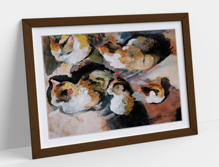 Framed Wall Art – August Macke Cat Wall Poster with Faux Wood Frame, Matte Paper Print