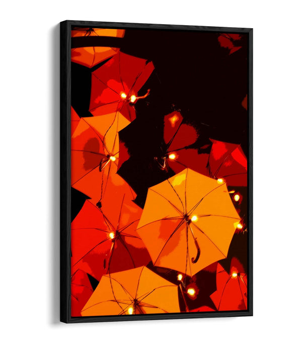 Float Effect Canvas Art - Orange Yellow Umbrella Wall Decor on Premium MDF Frame