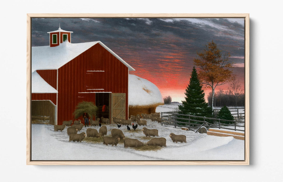 Canvas Wall Art - Horatio Shaw Barnyard In Winter | Premium Float Frame Print