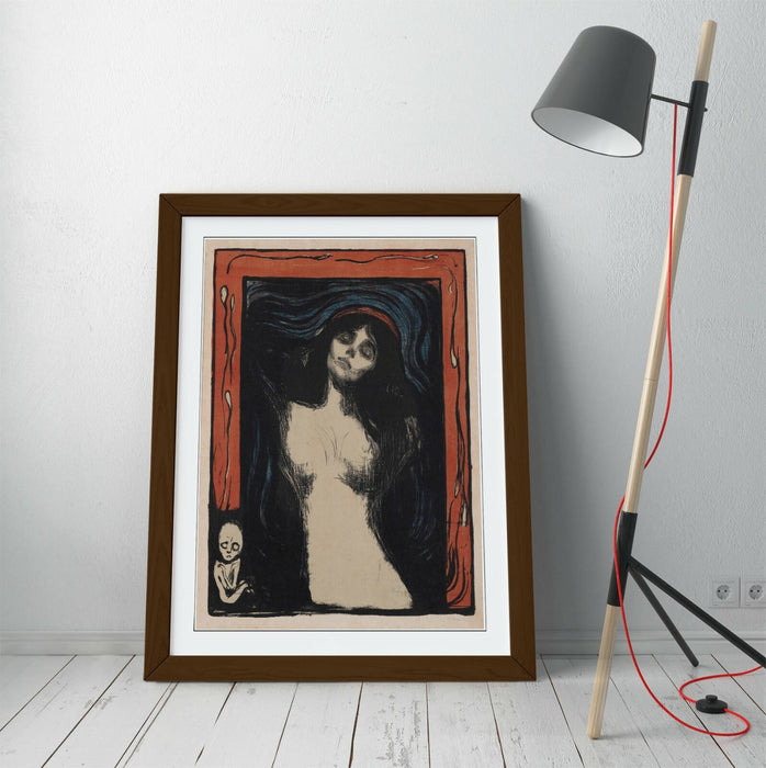 Edvard Munch Framed Poster – Madonna Art Print With Woodgrain Frame Design