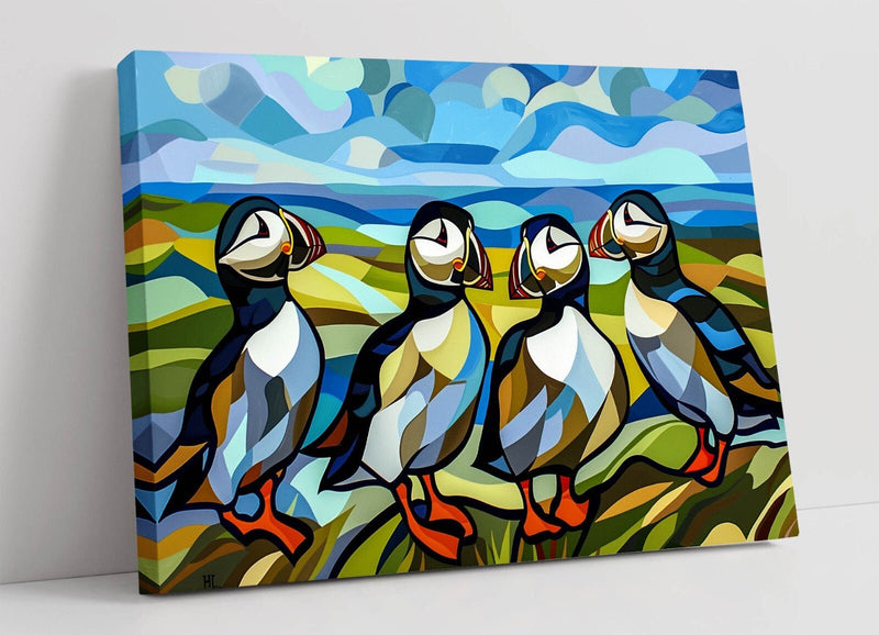 Puffins Canvas Art - Seaside Wall Decor | Handmade Canvas Print with Vibrant Color