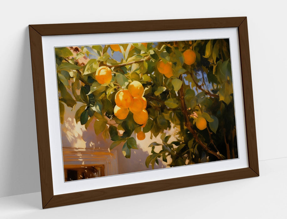Framed Wall Art – Orange Tree Poster Print With Natural Wood Frame & Matte Paper