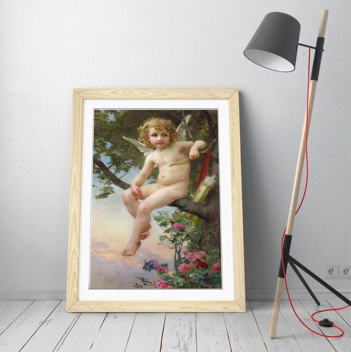 Framed Wall Art - Guillaume Seignac Cupid Painting Print | Handmade UK Woodgrain Frame
