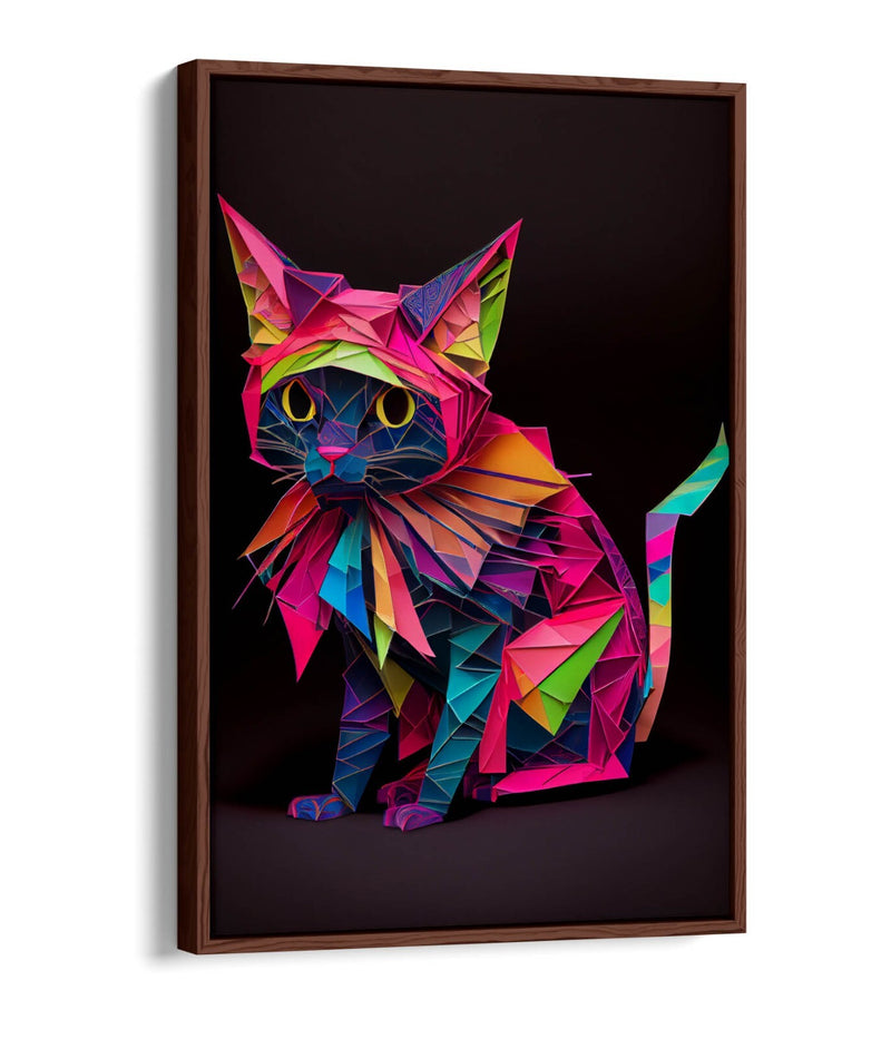 Origami Cat Canvas - Multi Colour Float Effect Premium Wall Art Print