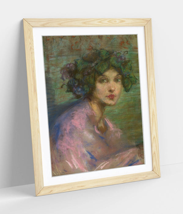 Framed Wall Art - Alice Pike Barney Bacchante Poster Print With Wood Grain Frame