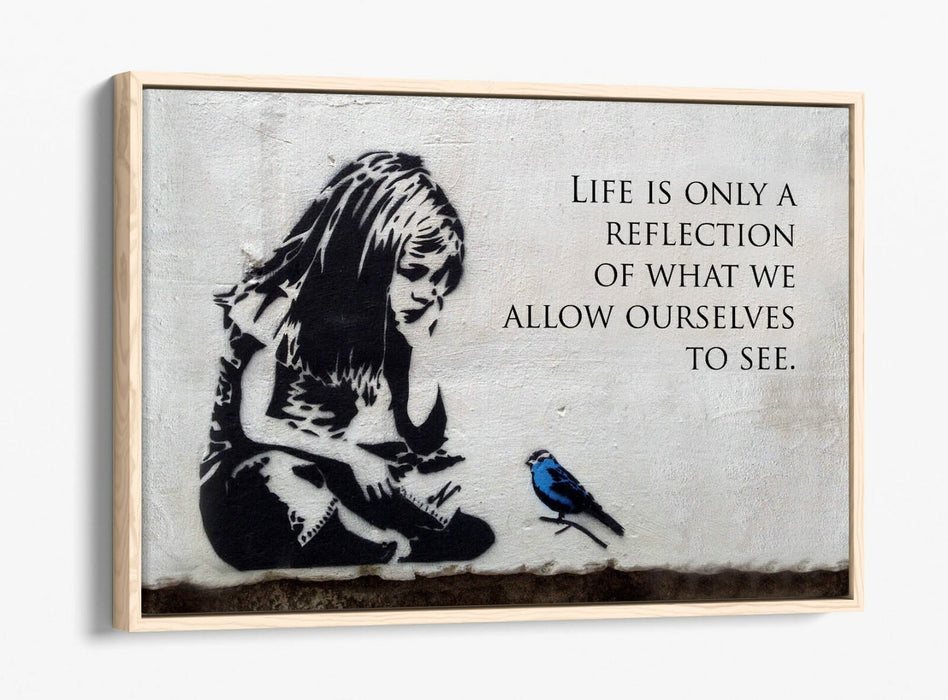 BANKSY LITTLE GIRL BLUE BIRD QUOTE -FLOAT EFFECT CANVAS WALL ART PIC PRINT-