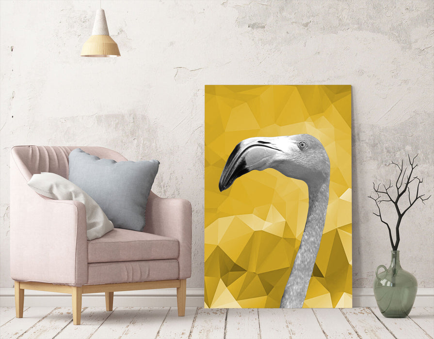 Canvas Wall Art - Flamingo Canvas Print With Black White Wall Decor & Yellow Mustard Artwork