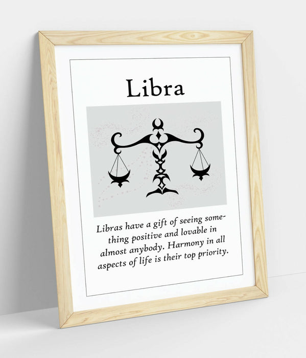 LIBRA STAR SIGN ZODIAC ASTOLOGY QUOTE SLOGAN -FRAMED WALL ART PICTURE PRINT