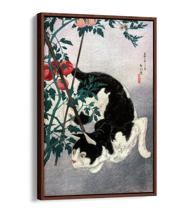 Canvas Wall Art | Handmade Cat With Tomato Plant Print - Float Effect, Premium Frame