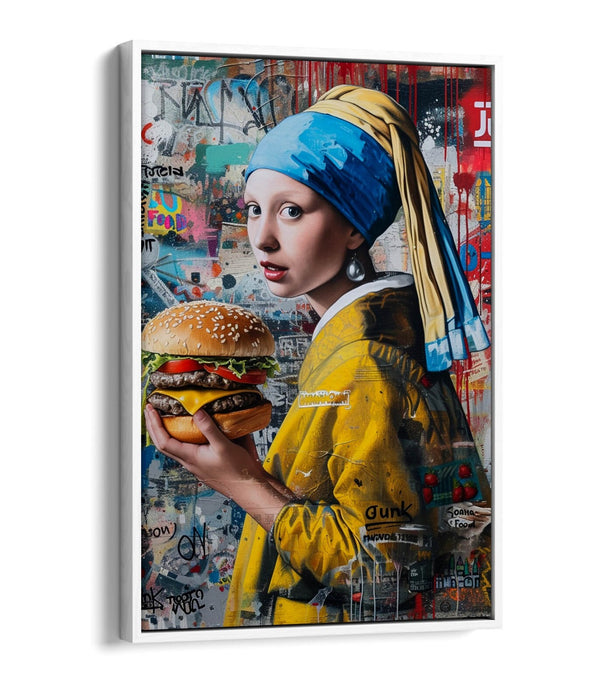 Canvas Wall Art - Girl With A Pearl Earring Graffiti Decor Print | Float Effect