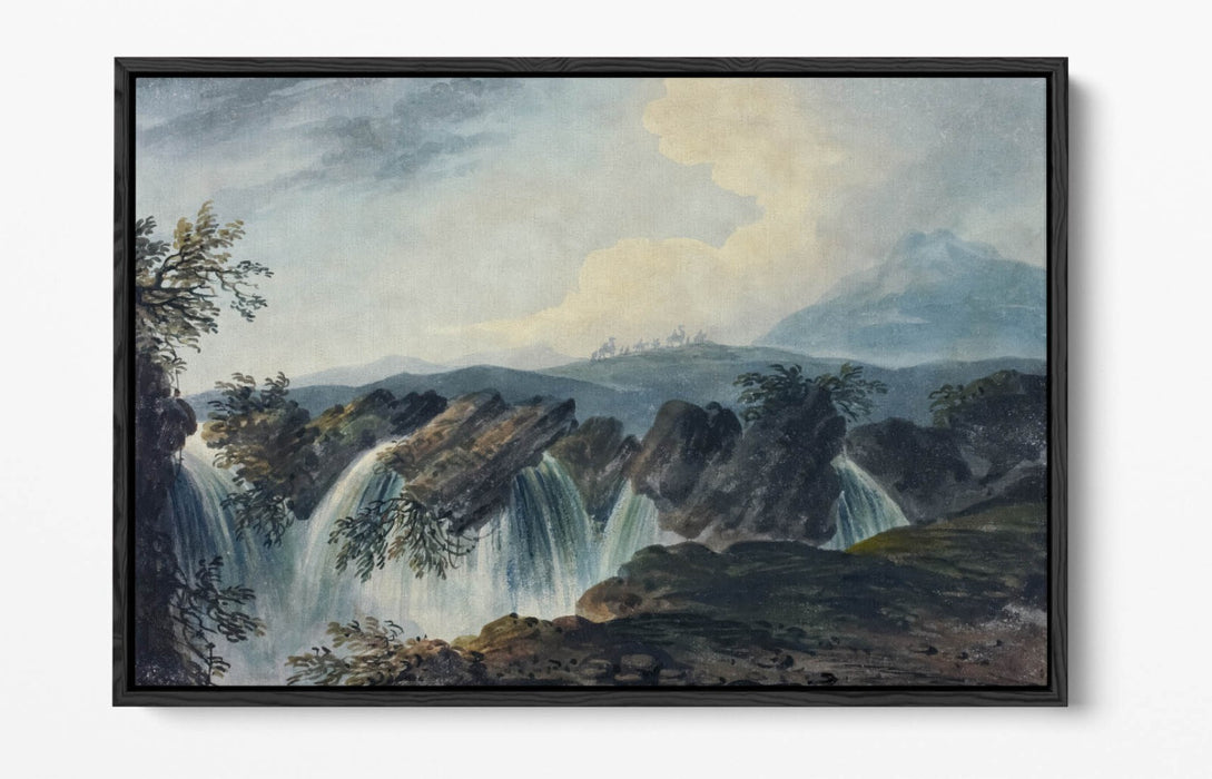 Float Effect Canvas Art - Dominic Serres Camels Crossing Waterfall Print | Premium Handmade UK Canvas