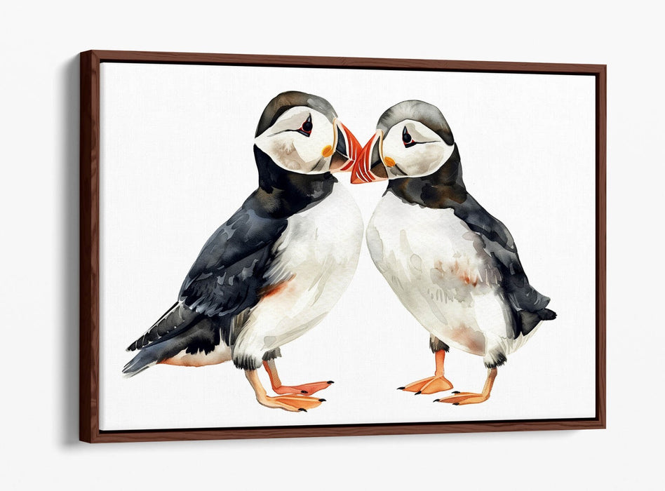 Puffins Canvas Art - Cute Animal Artwork Float Effect Canvas Wall Decor