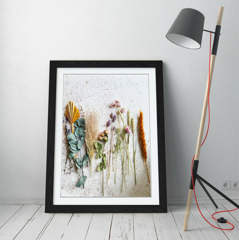 Cooking Herbs Kitchen Decor - Colorful Framed Art Poster with Wood Grain Frame