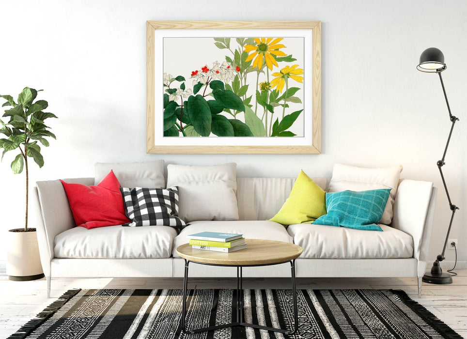 Framed Art Poster – KONAN TANIGAMI Botanical Wall Art Print with Natural Wood Frame