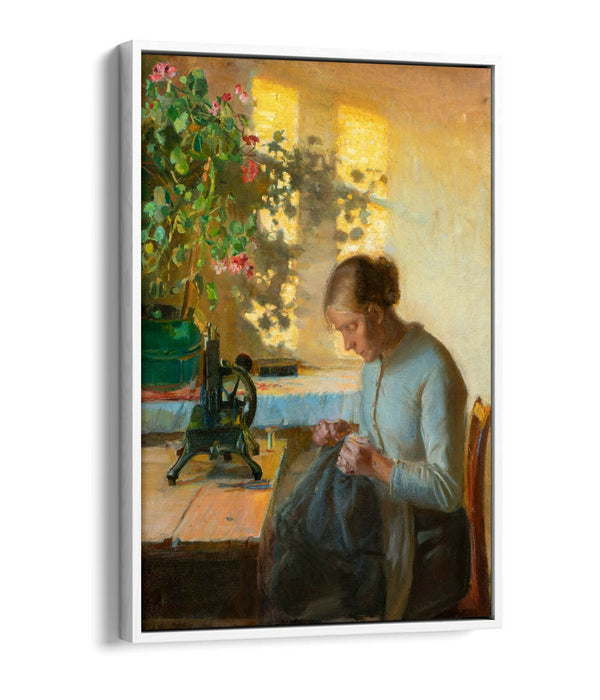 Canvas Wall Art - Anna Ancher Sewing Girl Artwork | Float Effect Canvas Print