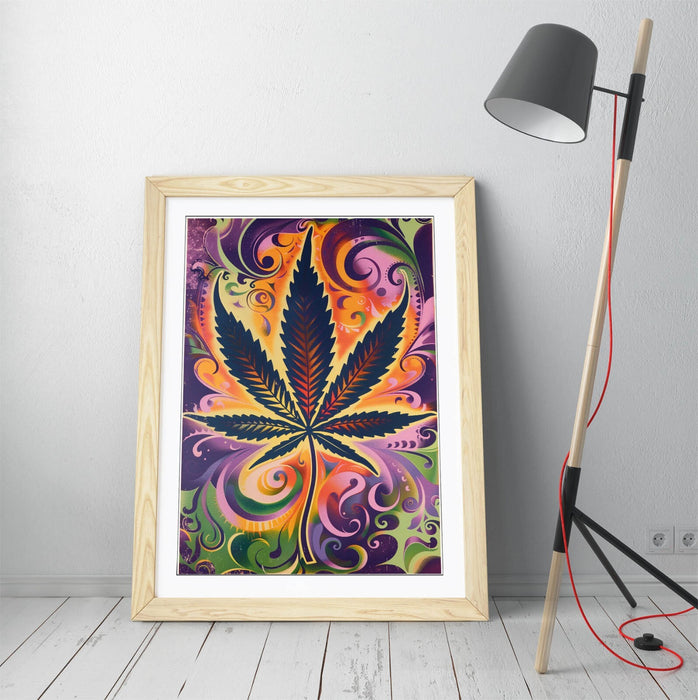 Weed Leaf Wall Art - Funky Multi Colour Framed Poster | Contemporary Decor