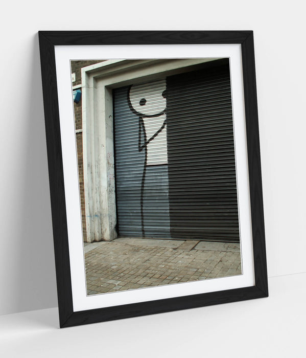 Framed Wall Art – Stik Hiding Stick Man Poster | Urban Street Art Decor