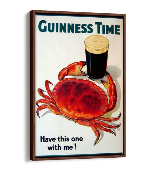 VINTAGE GUINNESS TIME CRAB POSTER, RETRO ADVERT -FLOAT EFFECT CANVAS ART PRINT