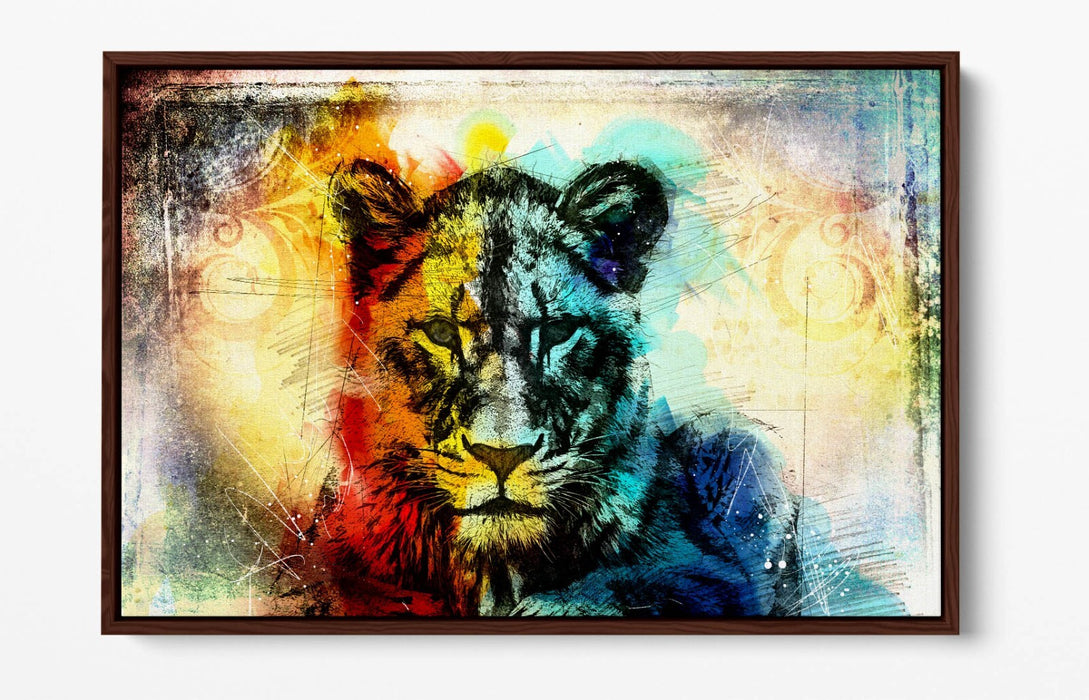 MULTI COLOUR LIONESS SKETCH -FLOAT EFFECT CANVAS WALL ART PRINT