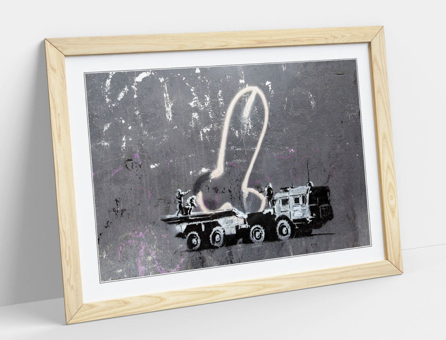 Banksy Graffiti Poster - Framed Wall Art Featuring Combat Truck, Matte Paper Print