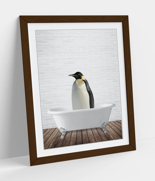 PENGUIN IN BATHTUB -QUIRKY ART FRAMED POSTER PICTURE PRINT BATHROOM ARTWORK