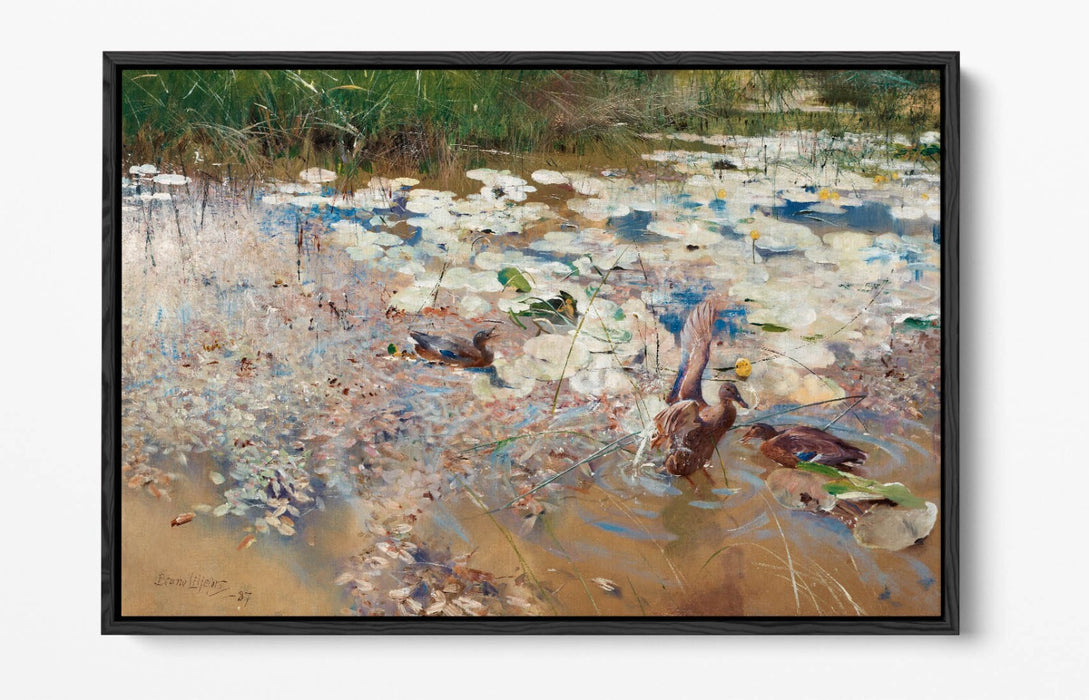 Canvas Wall Art - Bruno Liljefors Wild Ducks Painting | Float Effect Canvas Print