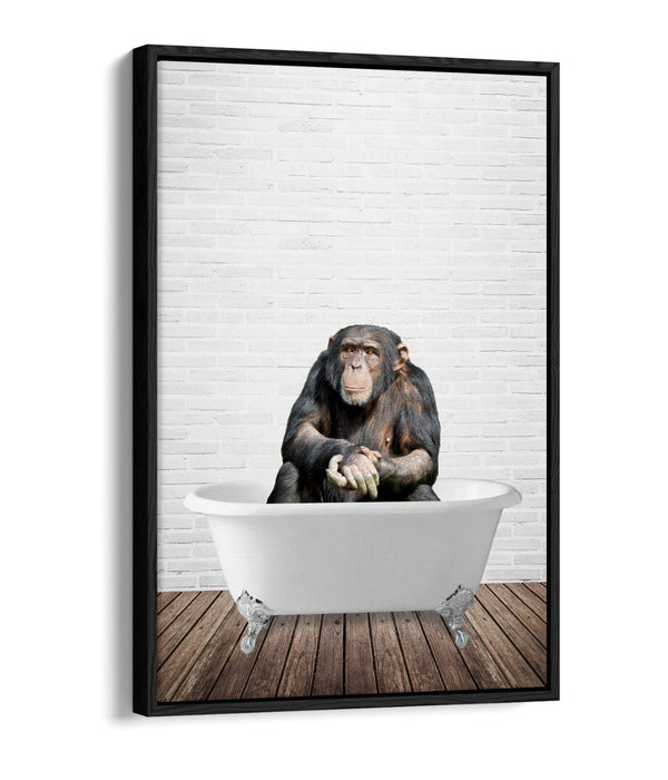 CHIMP IN BATHTUB -QUIRKY BATHROOM FLOAT EFFECT CANVAS WALL ART PIC PRINT