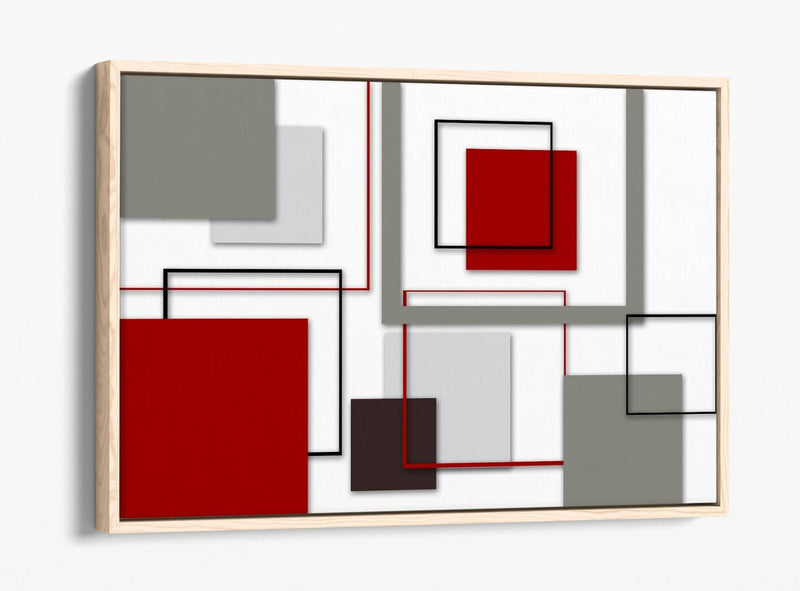 Canvas Wall Art - Red Grey Abstract Shapes | Float Effect Frame, Bedroom Decor