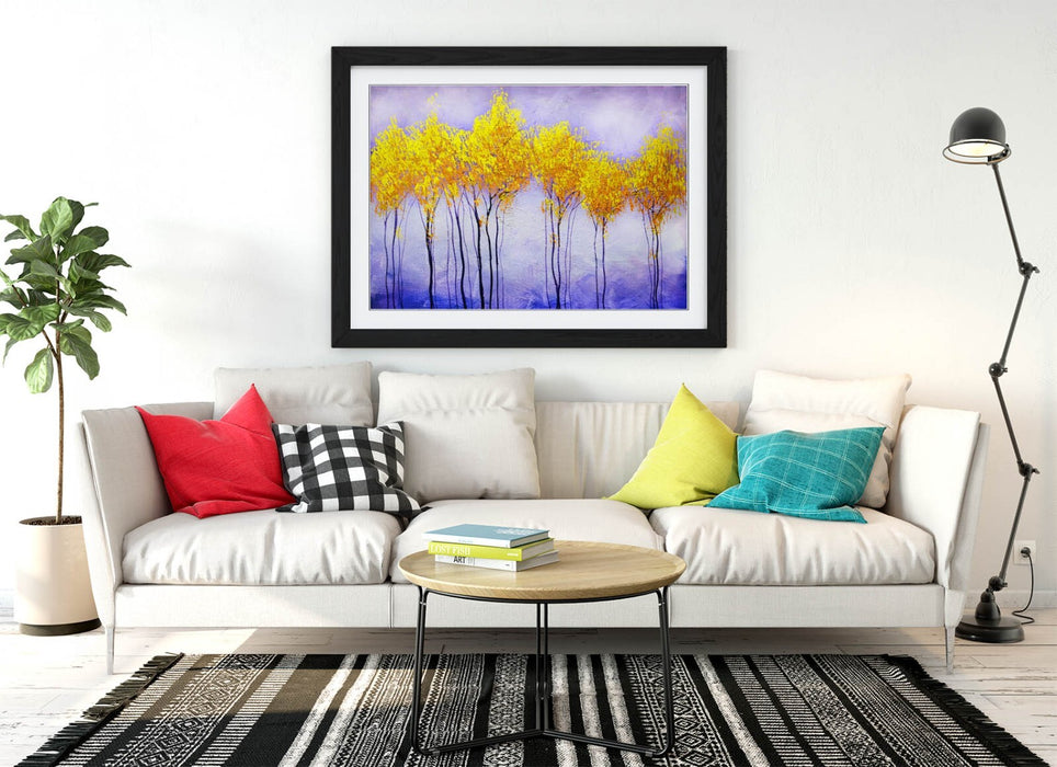Framed Wall Art Abstract Colourful Gold Tree Landscape Poster Print - Handmade UK